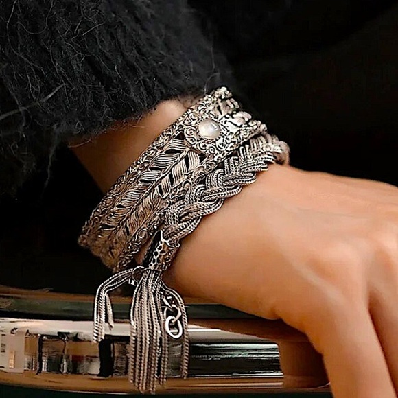 Vintage Sterling Silver Pattern Bangle Bracelet, Cuff Irregular - Picture 5 of 5